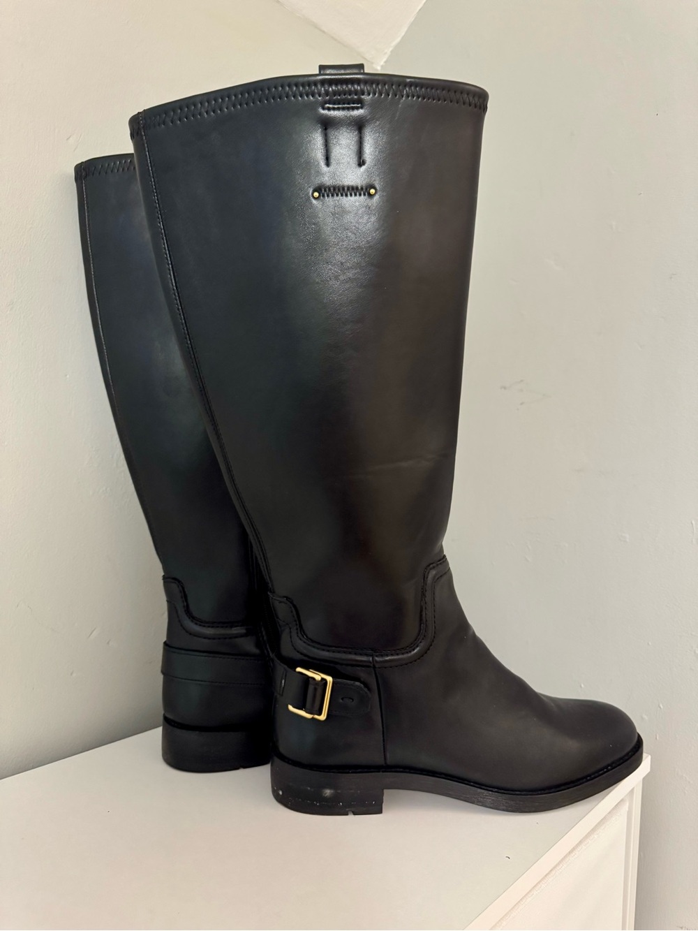 NWT Franco Sarto Merina Black Wide Calf Riding Boots Low Heel Sz 7